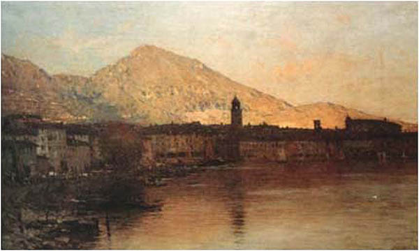 Sole cadente sul lago di Garda